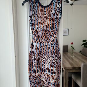 Herve Leger Blue and Orange Patterned Midi Dress